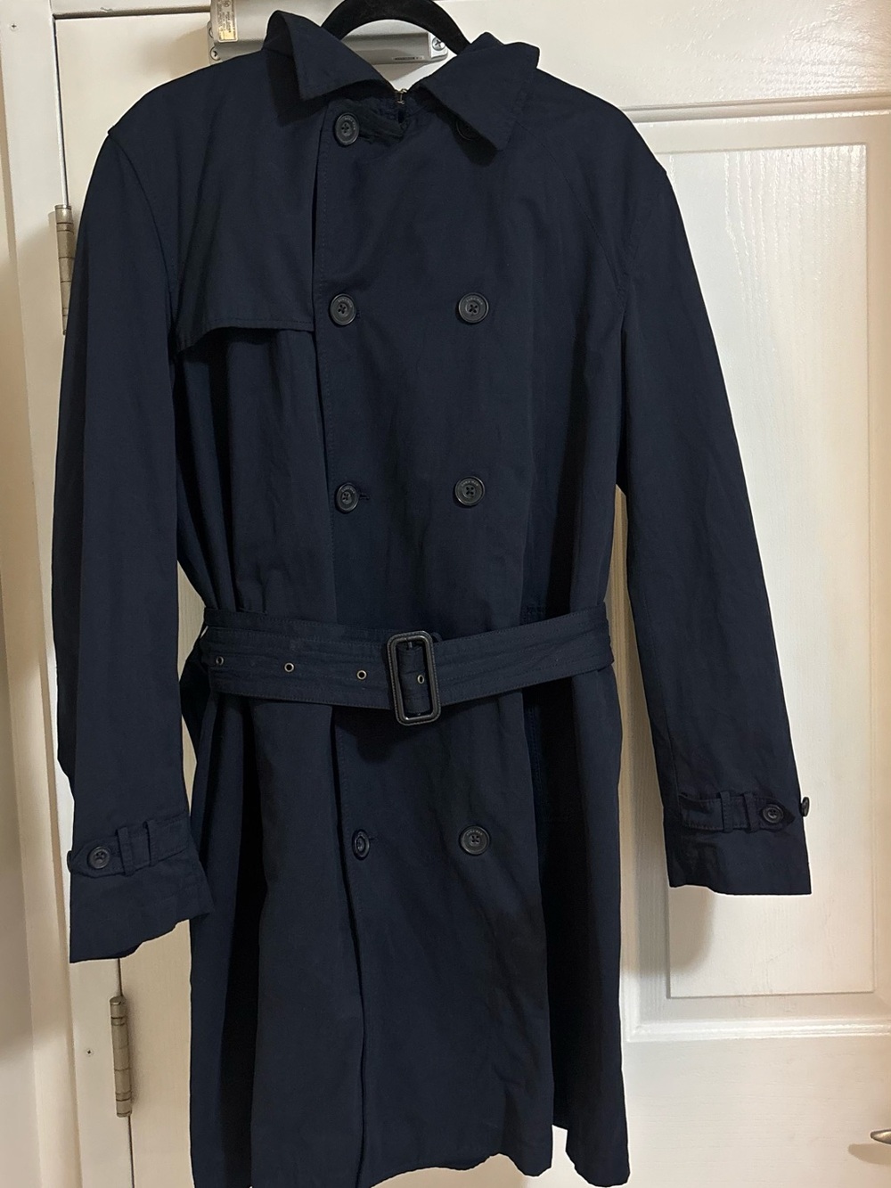 Zara Men Navy Double-Breasted Trench Coat with Belt